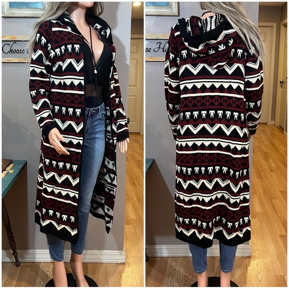 Selfie Couture Sweaters - Aztec hooded duster cardigan